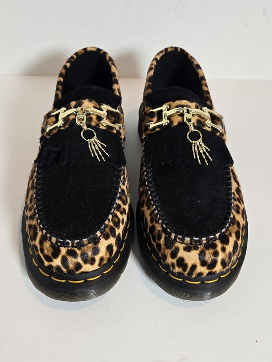 Dr. Martens Shoes - Dr. Martens Leopard Print Black Suede Tassel Loafers with Gold Hardware